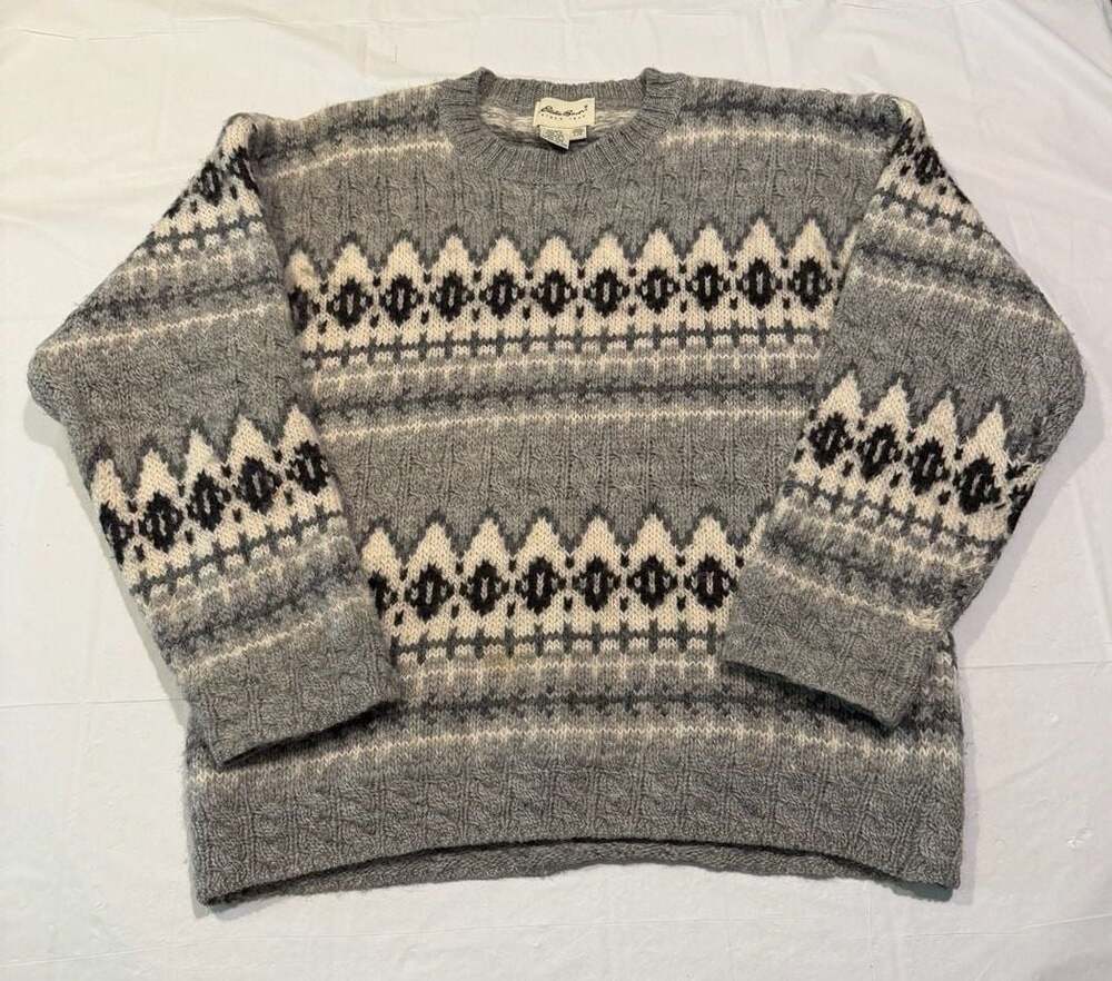 Vintage Eddie Bauer 100% Wool Nordic Fair Isle Crew Neck Sweater
